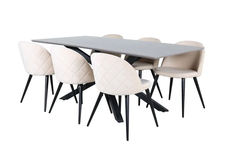 Piazza Matgrupp 180 cm Rektangulär med 6 Velvet stolar - Beige (Art.nr 3059325) — Venture Home