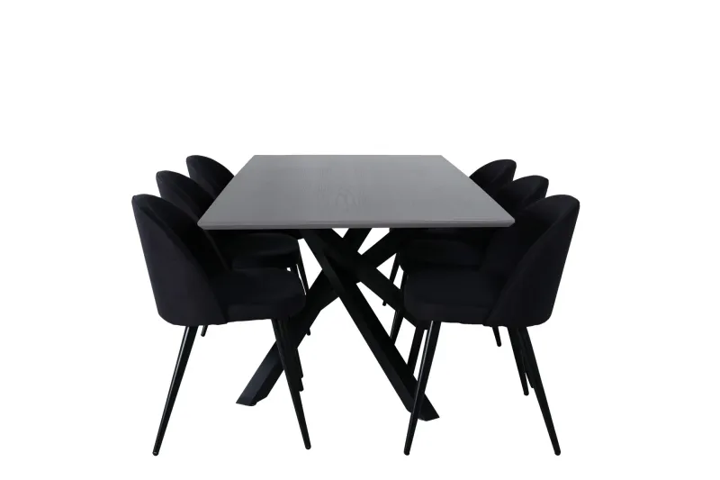 Piazza Matgrupp 180 cm Rektangulär med 6 Velvet stolar - Svart (Art.nr 3059350) — Venture Home