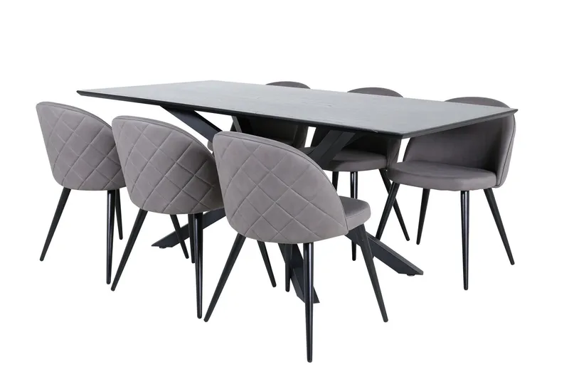 Piazza Matgrupp 180 cm Rektangulär med 6 Velvet stolar - Svart (Art.nr 3059310) — Venture Home