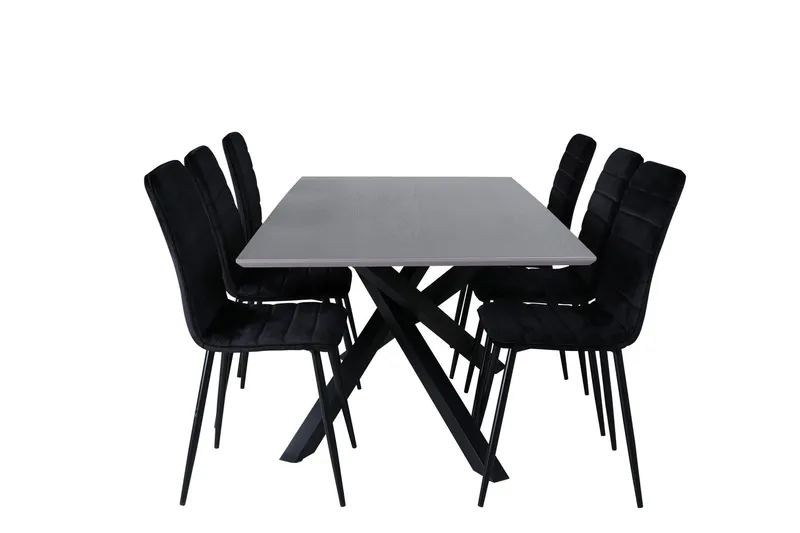 Piazza Matgrupp 180 cm Rektangulär med 6 Windu stolar - Svart (Art.nr 3059254) — Venture Home
