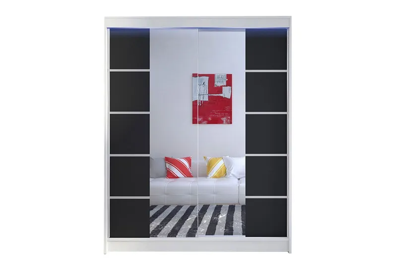Pickering Garderob med Spegel 150x200 cm - Svart/Vit (Art.nr 3067715) — Svart/Vit