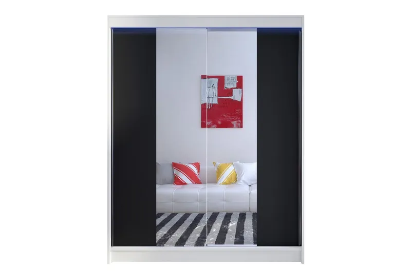 Pickering Garderob med Spegel 150x200 cm - Svart/Vit (Art.nr 3067726) — Svart/Vit