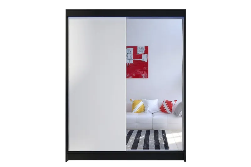 Pickering Garderob med Spegel 150x200 cm - Vit/Svart (Art.nr 3067646) — Vit/Svart