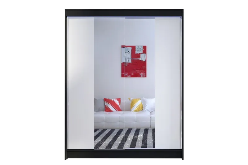 Pickering Garderob med Spegel 150x200 cm - Vit/Svart (Art.nr 3067510) — Vit/Svart