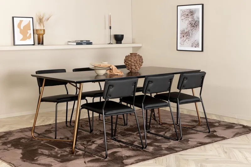 Pipi Matgrupp 190 cm inkl 6 Kenth Stolar - Svart/Koppar — Venture Home