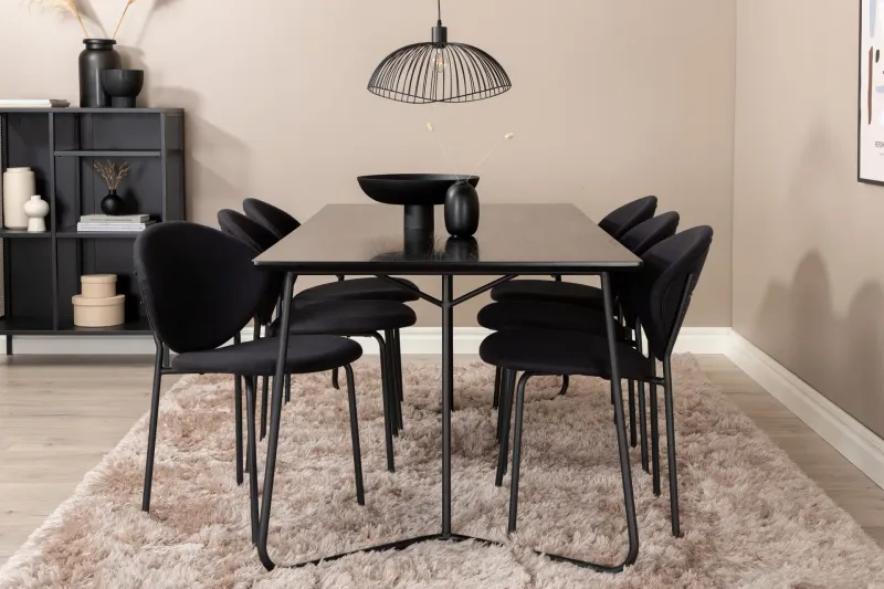 Pipi Matgrupp 190 cm inkl 6 Moncoll Stolar - Svart — Venture Home