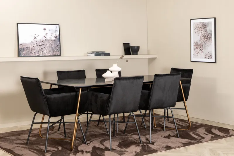 Pipi Matgrupp 190 cm inkl 6 Pipi Stolar - Svart/Koppar — Venture Home