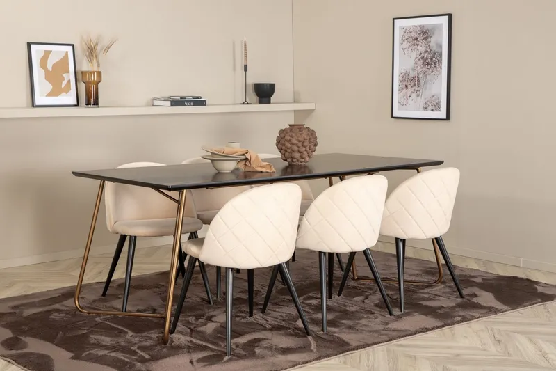 Pipi Matgrupp 190 cm inkl 6 Velvets Stolar - Svart/Koppar — Venture Home
