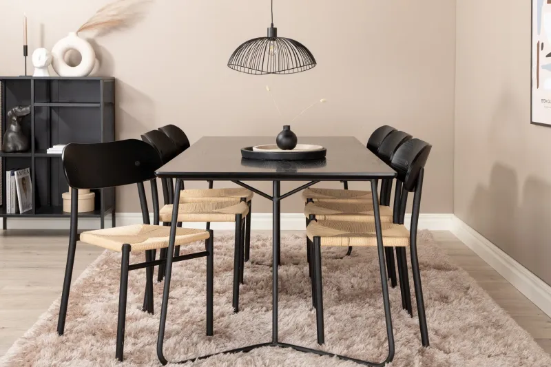 Pippi Matgrupp 190 cm Rektangulär med 6 Polly stolar - Svart — Venture Home