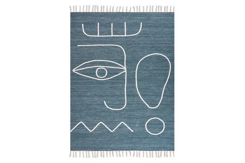 Plattvävd Yavu - Blå, Vit, 140x200 cm — Blå, Vit, 140x200 cm