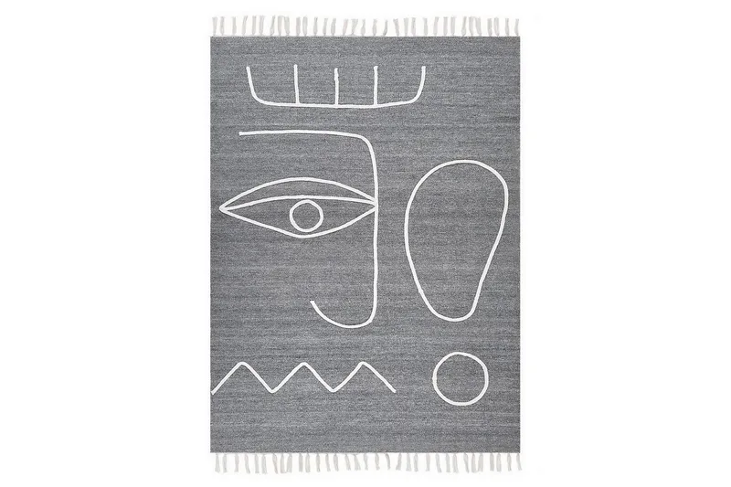 Plattvävd Yavu - Grå, vit, 140x200 cm — Grå, vit, 140x200 cm