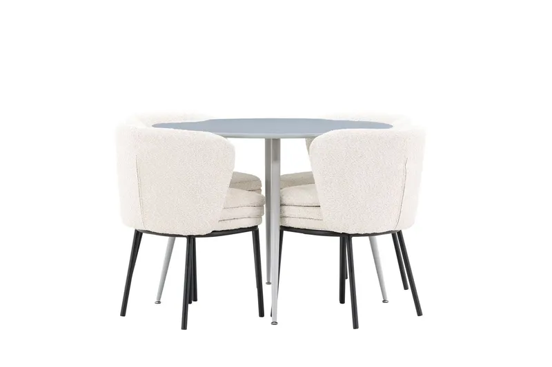 Plaza Matgrupp 100 cm Rund med 4 Agnes stolar - Grå/Vit — Venture Home