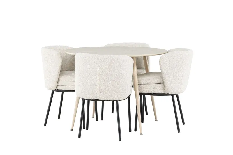 Plaza Matgrupp 100 cm Rund med 4 Agnes stolar - Whitewash/Vit — Venture Home