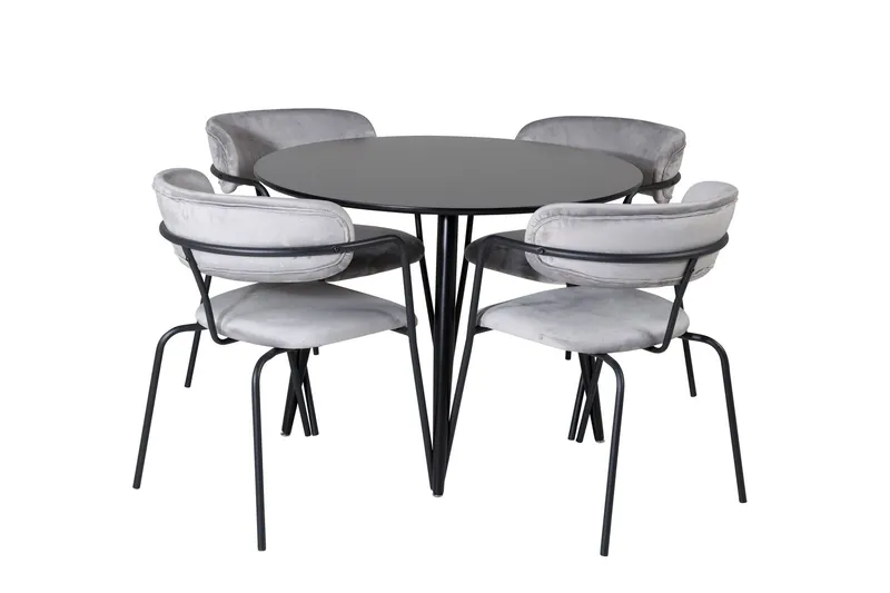 Plaza Matgrupp 100 cm Rund med 4 Arrow stolar - Svart (Art.nr 3059737) — Venture Home