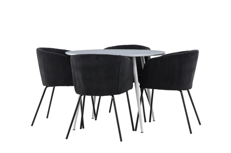 Plaza Matgrupp 100 cm Rund med 4 Berit stolar - Grå/Svart — Venture Home