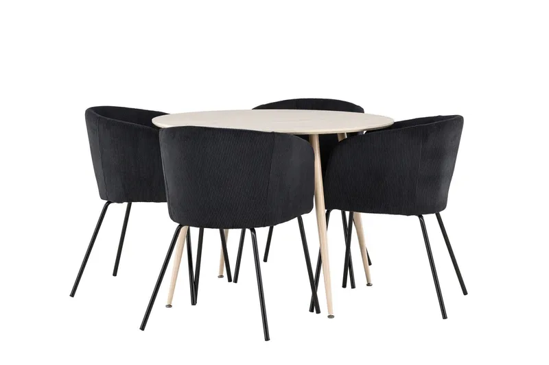 Plaza Matgrupp 100 cm Rund med 4 Berit stolar - Whitewash/Svart — Venture Home