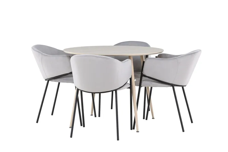 Plaza Matgrupp 100 cm Rund med 4 Evelina stolar - Whitewash/Grå — Venture Home