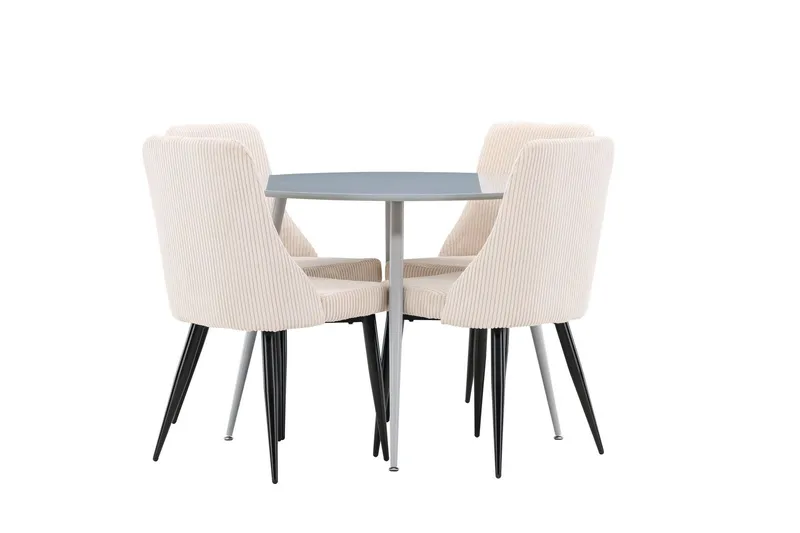 Plaza Matgrupp 100 cm Rund med 4 Leone stolar - Grå/Beige — Venture Home