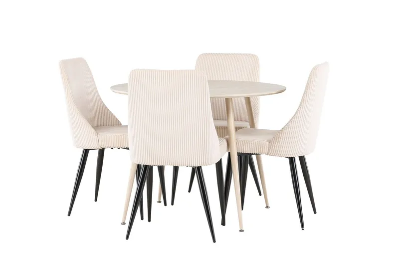 Plaza Matgrupp 100 cm Rund med 4 Leone stolar - Whitewash/Beige — Venture Home