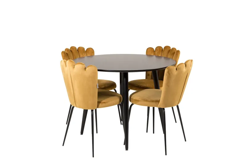 Plaza Matgrupp 100 cm Rund med 4 Limhamn stolar - Svart (Art.nr 3059703) — Venture Home