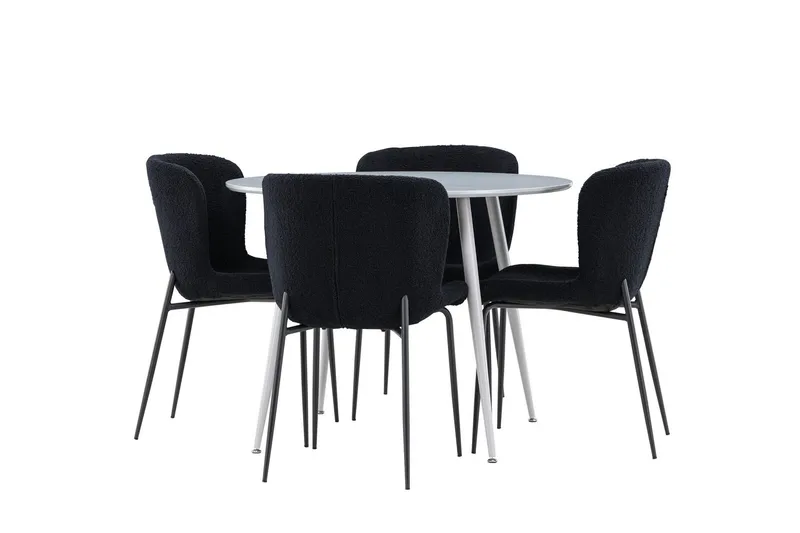 Plaza Matgrupp 100 cm Rund med 4 Modesto stolar - Grå/Svart — Venture Home