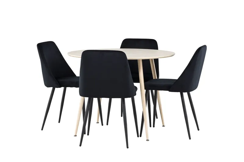 Plaza Matgrupp 100 cm Rund med 4 Night stolar - Whitewash/Svart — Venture Home