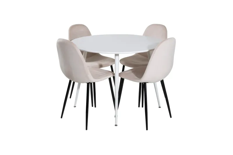 Plaza Matgrupp 100 cm Rund med 4 Polar stolar - Beige — Venture Home