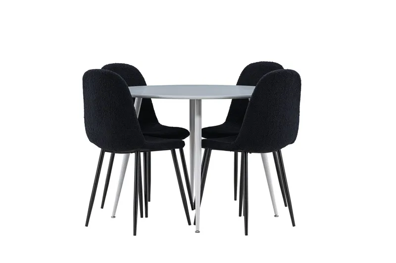 Plaza Matgrupp 100 cm Rund med 4 Polar stolar - Grå/Svart — Venture Home