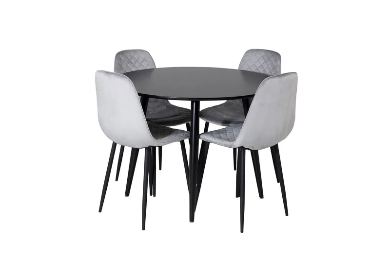 Plaza Matgrupp 100 cm Rund med 4 Polar stolar - Svart (Art.nr 3059743) — Venture Home