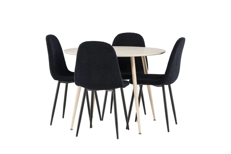 Plaza Matgrupp 100 cm Rund med 4 Polar stolar - Whitewash/Svart — Venture Home