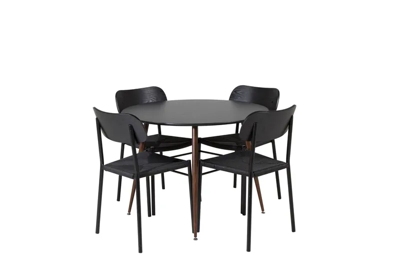 Plaza Matgrupp 100 cm Rund med 4 Polly stolar - Svart — Venture Home