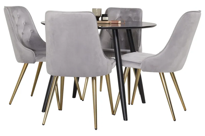 Plaza Matgrupp 100 cm Rund med 4 Velvet Deluxe stolar - Guld — Venture Home