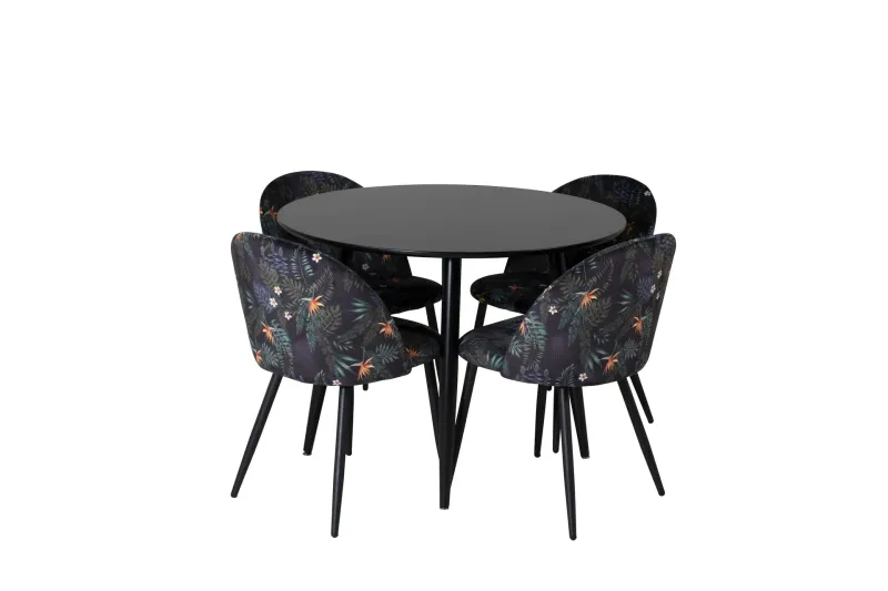 Plaza Matgrupp 100 cm Rund med 4 Velvet stolar - Svart (Art.nr 3059701) — Venture Home