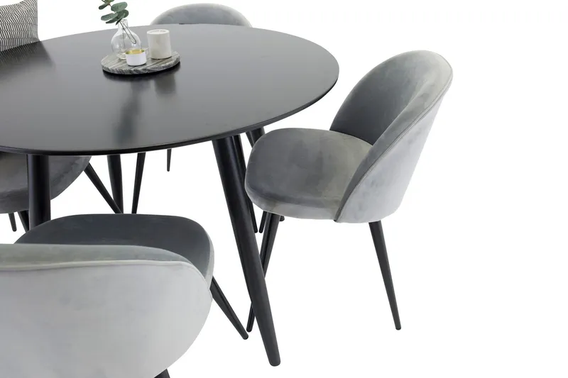 Plaza Matgrupp 100 cm Rund med 4 Velvet stolar - Svart (Art.nr 3059702) — Venture Home