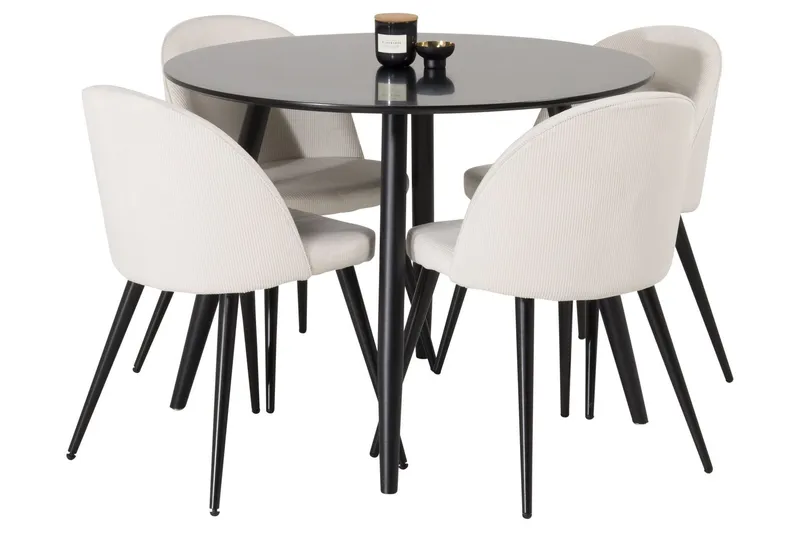 Plaza Matgrupp 100 cm Rund med 4 Velvet stolar - Svart (Art.nr 3059725) — Venture Home