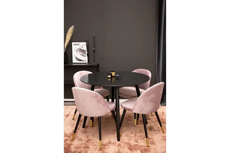 Plaza Matgrupp 100 cm Rund med 4 Velvet stolar - Svart (Art.nr 3059794) — Venture Home