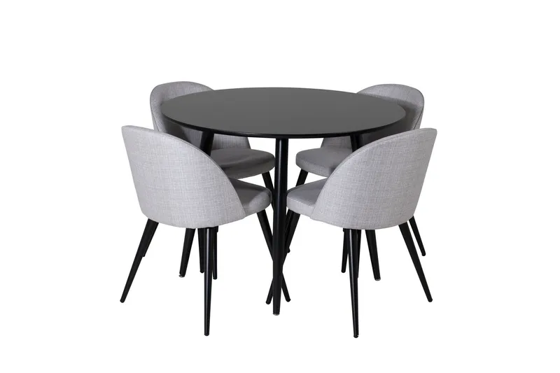 Plaza Matgrupp 100 cm Rund med 4 Velvet Stolar - Svart — Venture Home