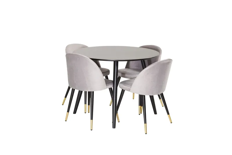 Plaza Matgrupp 100 cm Rund med 4 Velvet stolar - Svart/Guld (Art.nr 3059746) — Venture Home