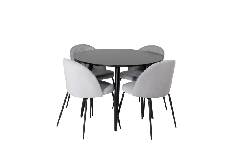 Plaza Matgrupp 100 cm Rund med 4 Wrinkles stolar - Svart — Venture Home
