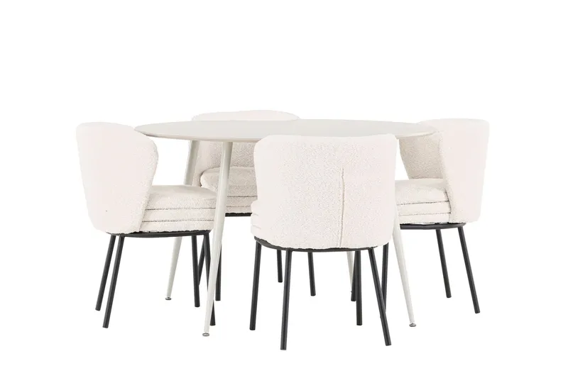 Plaza Matgrupp 120 cm Rund med 4 Agnes stolar - Beige/Vit — Venture Home