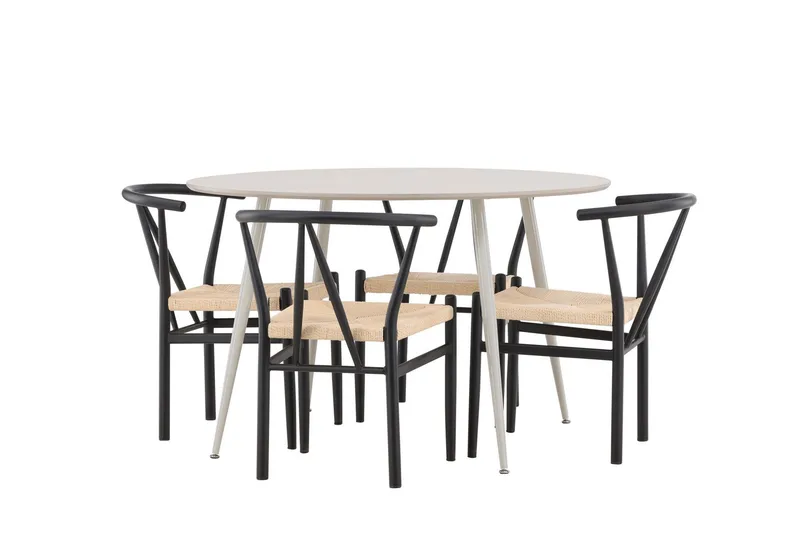 Plaza Matgrupp 120 cm Rund med 4 Alfons stolar - Beige/Svart — Venture Home