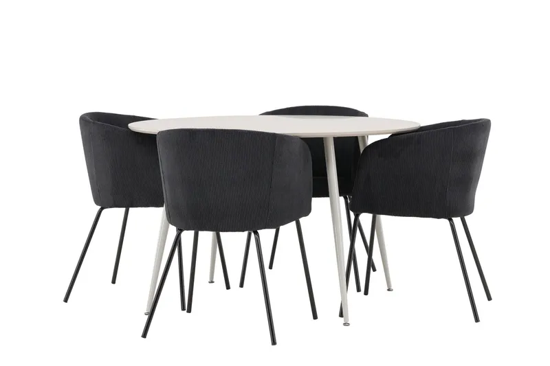 Plaza Matgrupp 120 cm Rund med 4 Berit stolar - Beige/Svart — Venture Home