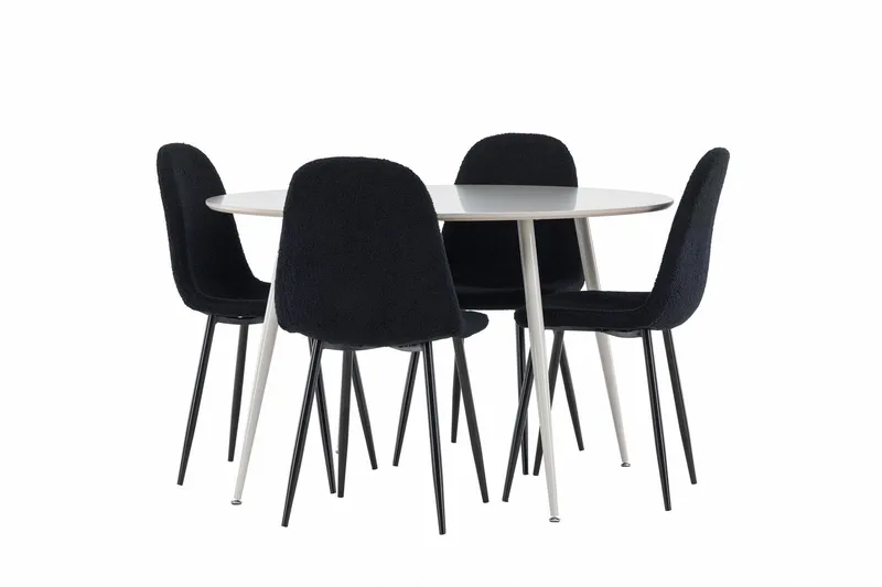 Plaza Matgrupp 120 cm Rund med 4 Polar stolar - Beige/Svart — Venture Home