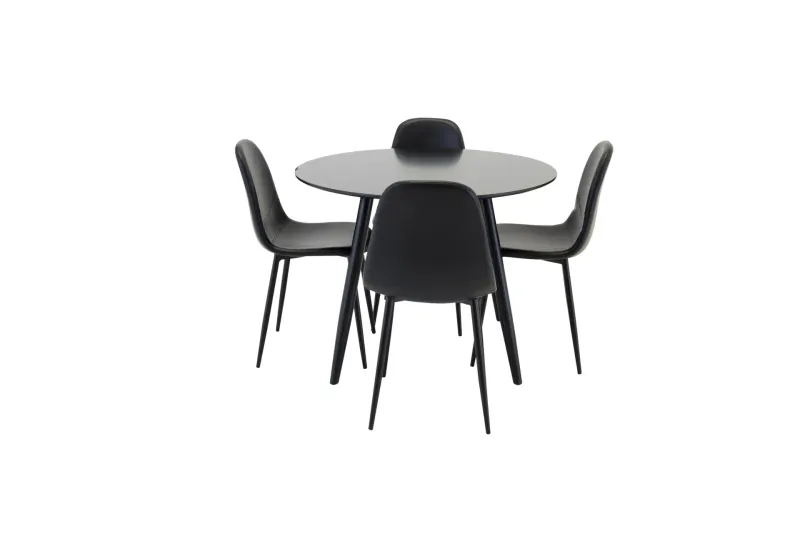 Polar Matgrupp 100 cm Rund med 4 Polar stolar - Svart (Art.nr 3058881) — Venture Home