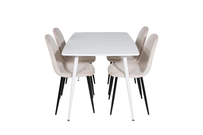 Polar Matgrupp 120 cm Rektangulär med 4 Polar stolar - Beige — Venture Home