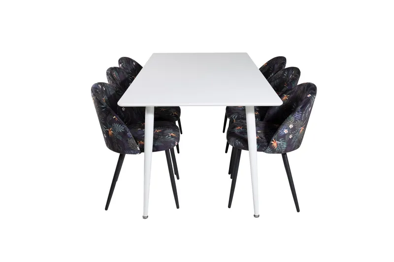 Polar Matgrupp 180 cm Rektangulär med 6 Velvet stolar - Svart (Art.nr 3059010) — Venture Home