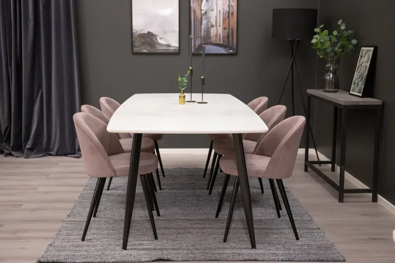 Polar Matgrupp 240 cm Rektangulär med 6 Velvet stolar - Svart — Venture Home