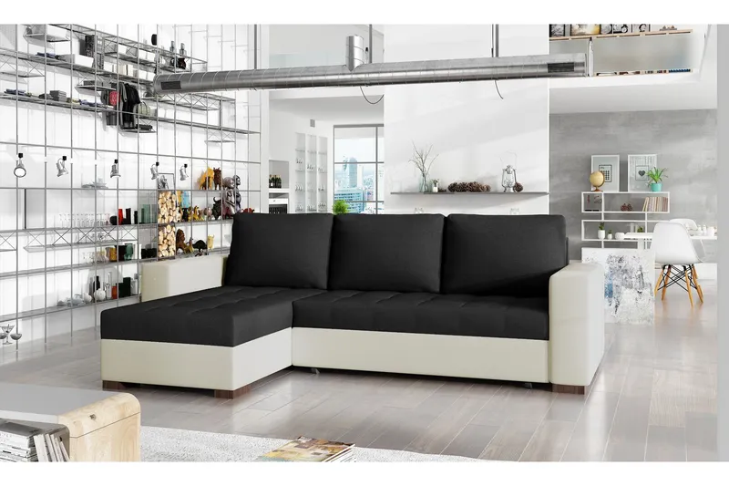 Potes Bäddsoffa med Divan - Svart/Beige — Svart/Beige