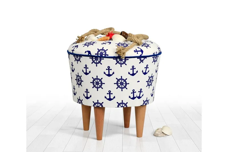 Pradera Sittpuff 42 cm - Vit/Blå — Vit/Blå