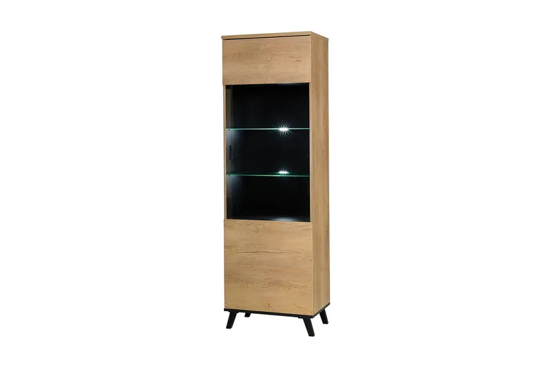Prawa Vitrinskåp LED Belysning 40 cm djup 61 cm bred 191 cm hög Trä Glas - Ek/Svart — Ek/Svart